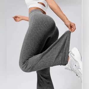 High Waisted Sporty Gray Ribbed Leggings